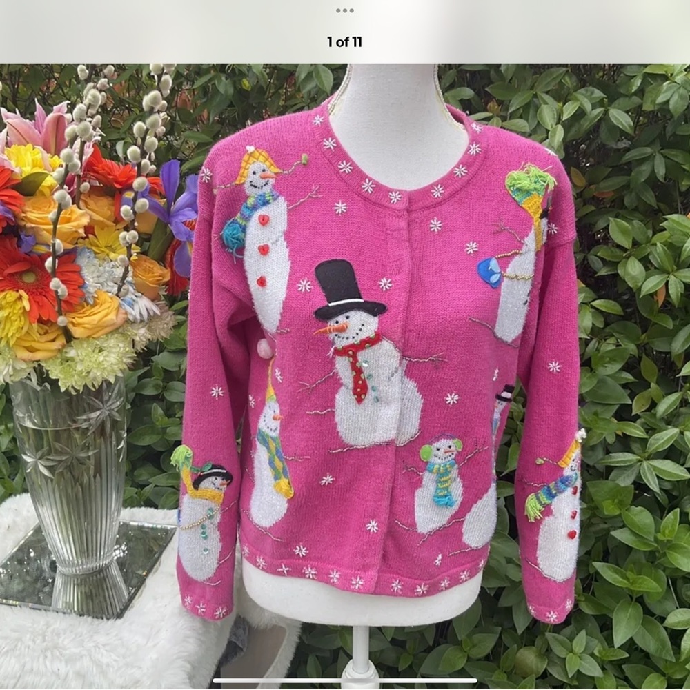 Design Options by Phillip Jane Gordon Sz S Snowman ⛄️ Beaded Sweater